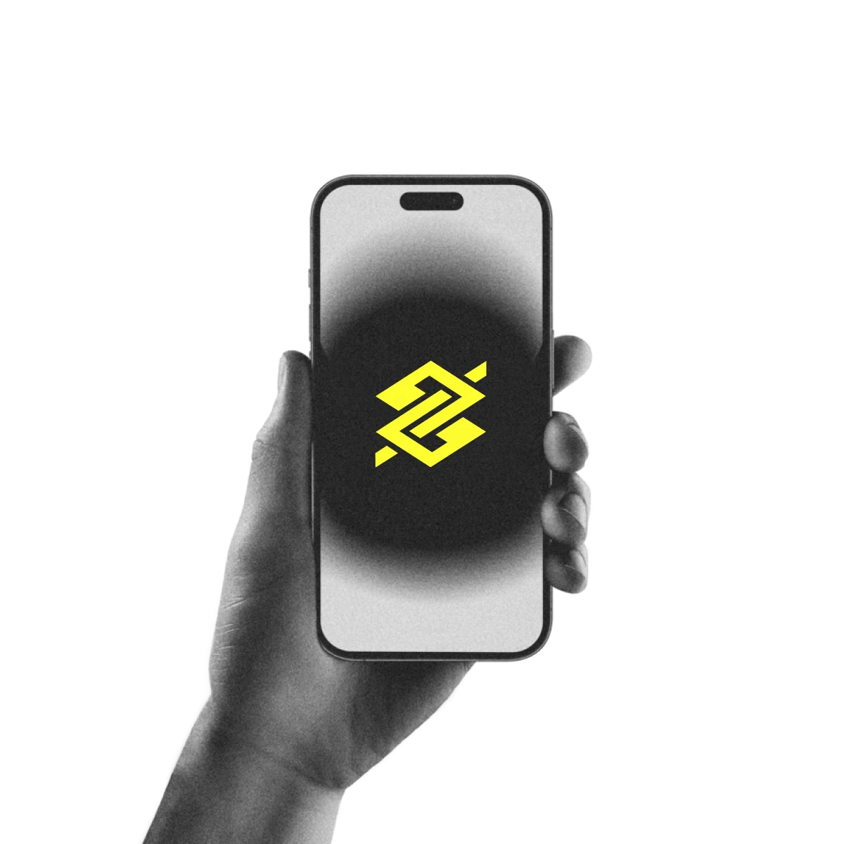 Pessoa segurando celular que exibe o logo do Banco do Brasil