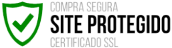 Escudo de proteção com o texto 'Compra segura site protegido certificado SSl' ao lado